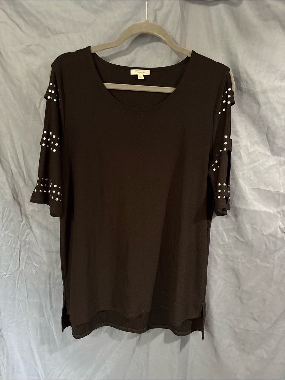 Chaus Women's Black Short-Sleeve Top with silver stud accents